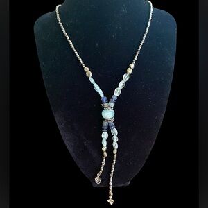 Sterling Silver Lariat Rock Crystal Amethyst Gemstone Necklace